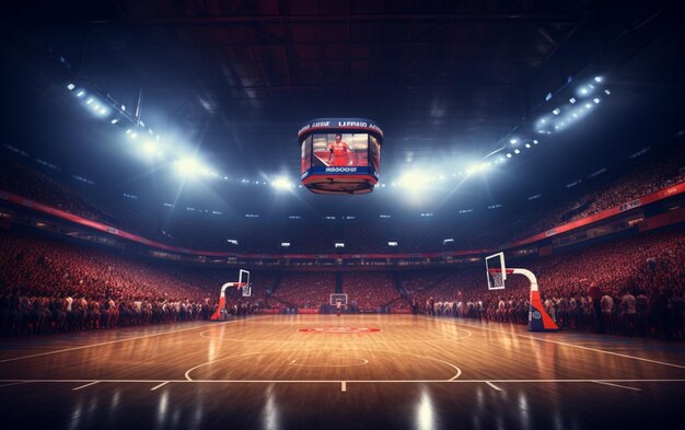 Boisko do koszykówki z fanami ludzi Arena sportowa Fotorealistyczne tło renderowania 3D