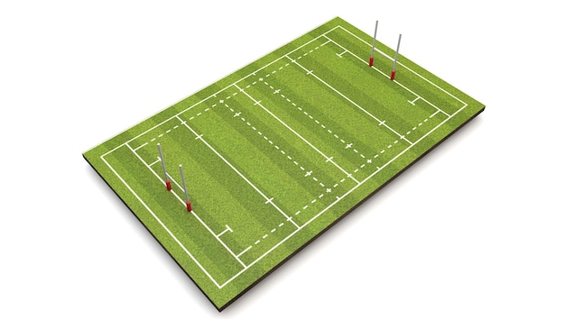 Boisko do rugby z liniami i bramkami Renderowanie 3D
