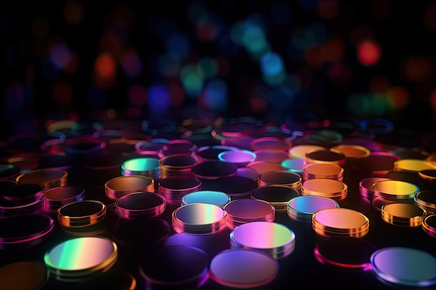 Zdjęcie bokeh cyfrowe tło holograficzne z bokehs i efektami świetlnymi w różnych kolorach
