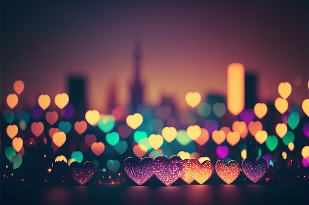 Bokeh świecące małe serca miłości wyglądają jak światła miasta