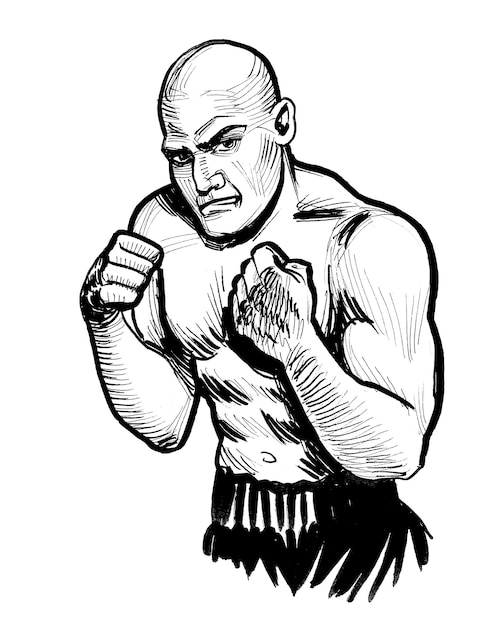 Zdjęcie bokser w walce z rękami w górze.