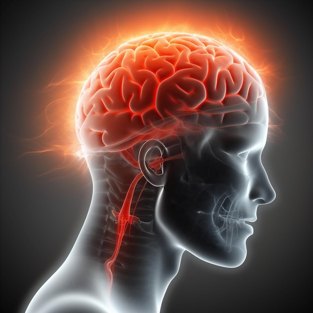 Ból medyczny anatomia ból głowy czerwony mózg niebieski xray medycyna głowa Generacyjna sztuczna inteligencja