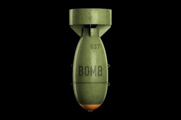 Bomba lotnicza izolowana na czarnym tle Koncepcja wojny zabijania konfliktu polityki bombardowania Kopiuj przestrzeń