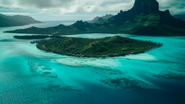 Zdjęcie bora bora widok z lotu ptaka tahiti polinezja francuska generatywna sztuczna inteligencja