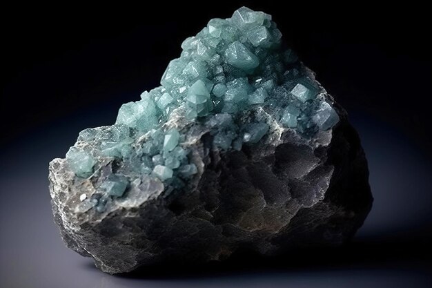 Boracyt jest rzadkim drogocennym kamieniem naturalnym na czarnym tle wygenerowanym przez sztuczną inteligencję.
