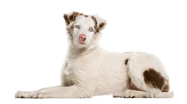 Border Collie puppy leżącego, na białym tle