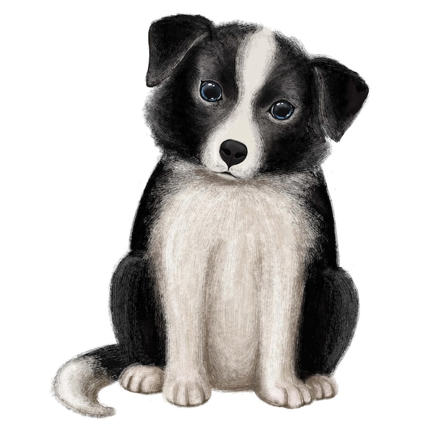 Border Collie Szczeniak śliczny Mały Pies Ręcznie Rysowane Realistyczną Ilustrację Z Uroczymi Oczami