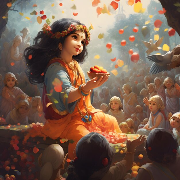 Boscy świętowania Krishna Janmashtami Zdjęcia Stock chibi ilustracja i sztuka