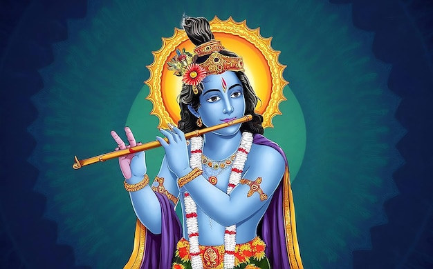 Boska melodia Pan Krsna gra na flecie na Janmashtami