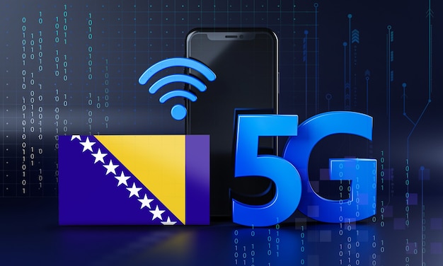 Bośnia I Hercegowina Gotowa Na Koncepcję Połączenia 5g. Renderowania 3d Technologia Smartphone Tło