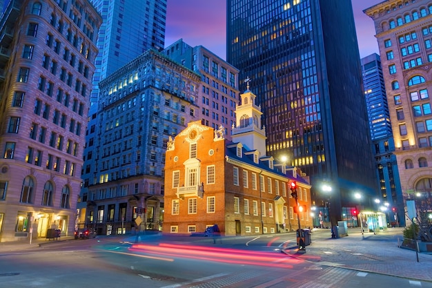 Boston Old State House Buduje Nocą W Massachusetts, Usa