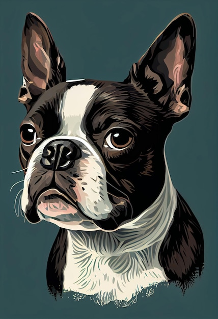 Boston Terrier portret ładny szczeniak wysokiej jakości druk grafiki wektorowej