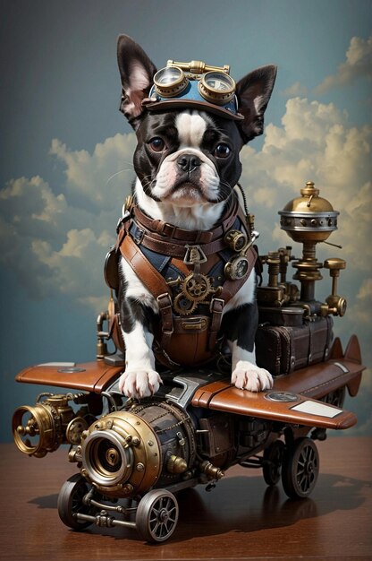 Bostoński terrier pilotażowy steampunkowy