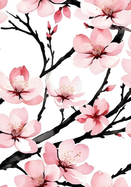 Botaniczne gałęzie sakury w stylu malarstwa akwarelowego