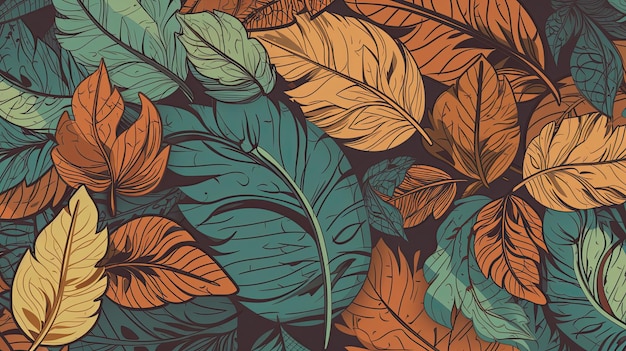 Botaniczny bezszwowy wzór z rocznika liścia ilustracją do projektowania tekstyliów Generative AI