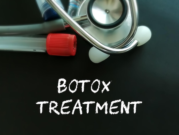 Botox Leczenie Słowo Termin Medyczny Słowo Z Koncepcjami Medycznymi W Tablicy I Sprzęcie Medycznym