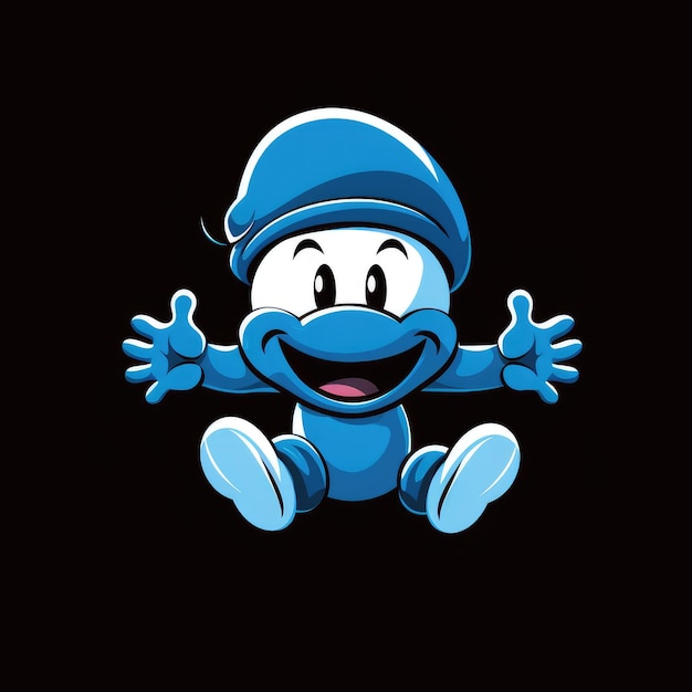 Zdjęcie bouncy blue delight retro vector ilustracja radosnego smurfa emitującego wibracje lat osiemdziesiątych na noir backgr