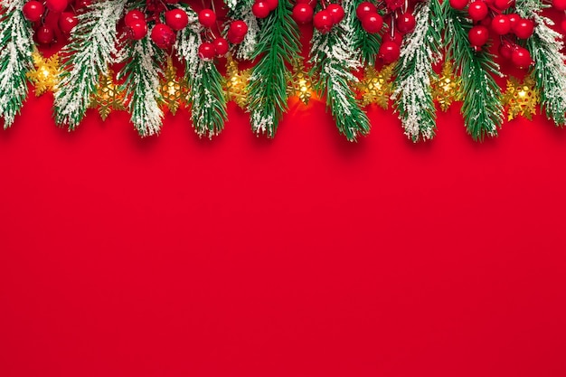 Boże Narodzenie czerwona makieta z blichtr i kopia miejsce na tekst.