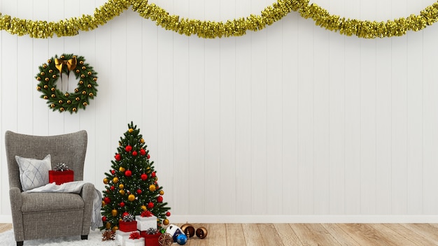 Boże Narodzenie dekoracje ścienne drewniane ściany podłogowe wnętrze wnętrza tło prezent pudełko szablon drzewa