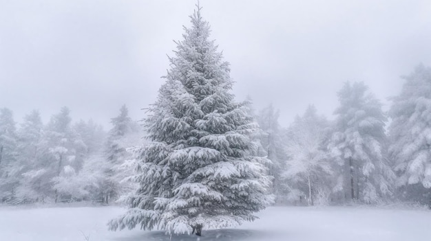 Boże Narodzenie Drzewo Bożego Narodzenia ze śniegiem Generuj Ai