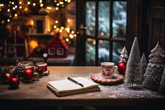 Boże Narodzenie i Nowy Rok prezenty książki ciasteczka lub świąteczne elementy na tle AI
