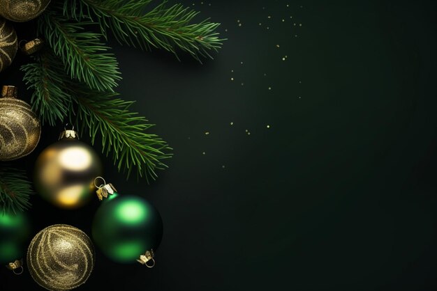 Boże Narodzenie kompozycja gałęzi sosny z baubles na zielonym tle