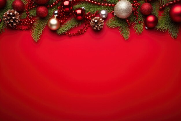 Boże Narodzenie lub Nowy Rok czerwone tło z wystrojem jodły