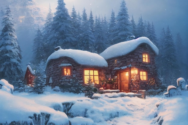 Boże Narodzenie mały domek na górnej ilustracji 3D