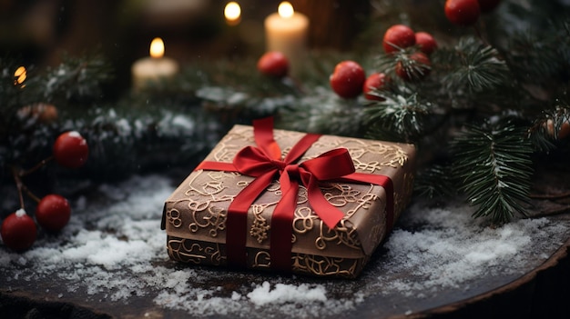 Boże Narodzenie Nowy Rok lub Boże Narodzenie Pudełko ze wstążką i drzewem