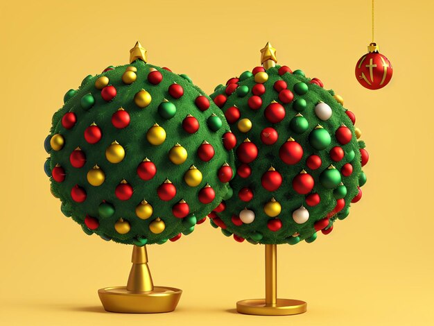 Boże Narodzenie piłka i sosna z dekoracją xmas na żółtym tle