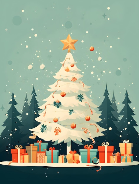 Boże Narodzenie pozdrowienia projekt tła karty Santa choinka zima renifer Generative AI