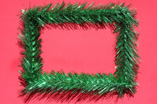 Boże Narodzenie rama wykonana z zielonego świecidełka na czerwono