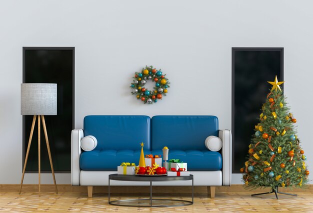 Boże Narodzenie wnętrze salonu. 3d odpłacają się
