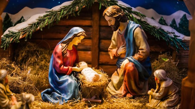 Zdjęcie boże narodzenie z józefem marią i małym jezusem