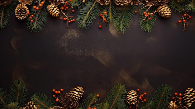 Bożonarodzeniowe kamienne tło z pudełkiem i dekoracjami z jodły śnieżnej Widok z góry z miejscem na kopię