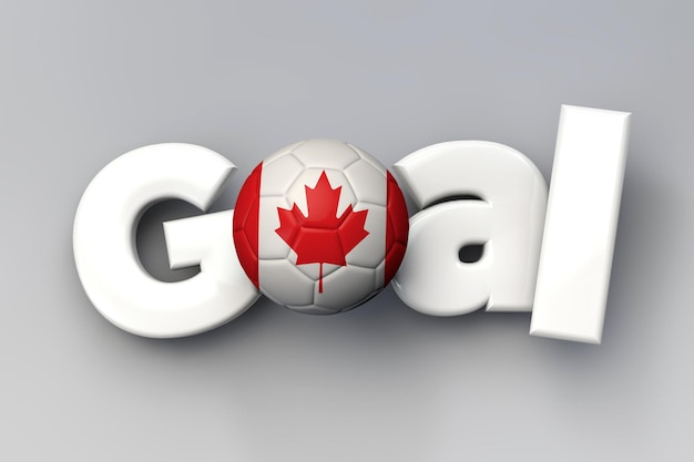 Bramka piłkarska z flagą Kanady Piłka nożna Renderowanie 3D