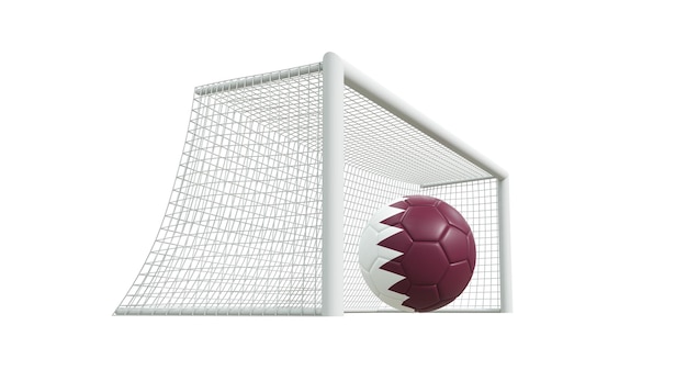 Bramka piłkarska z piłką w kolorach Kataru w środku