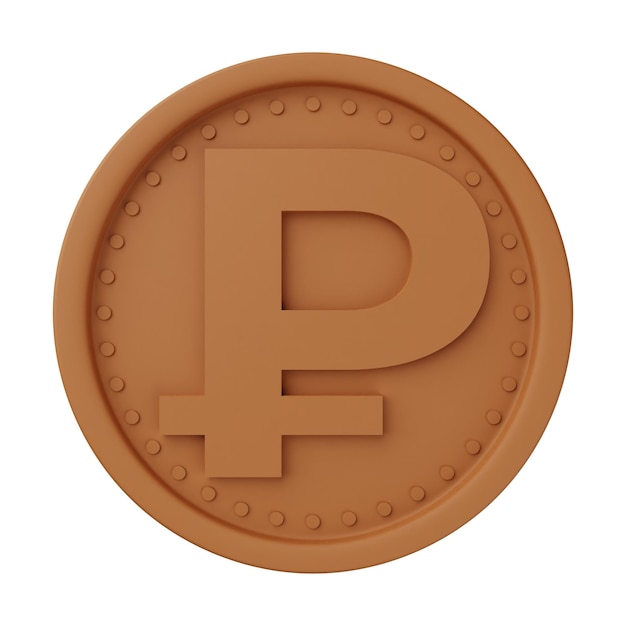 Zdjęcie brązowa moneta rubel ilustracja 3d izolowana na białym tle