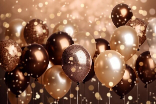 Zdjęcie brązowe beżowe nadmuchiwane balony i konfetti