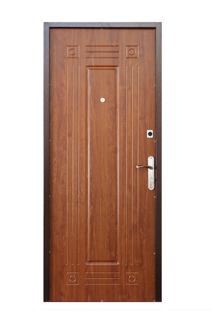 Brązowe drewniane drzwi zamknięte