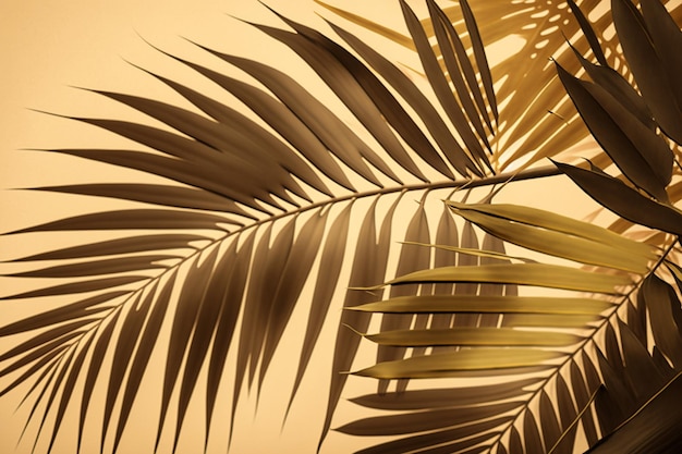 Brązowe i złote tło z liśćmi palmowymi i napisem palma.