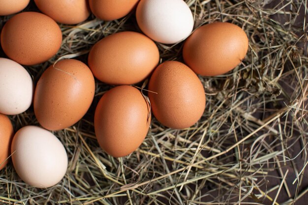 Brązowe świeże jajka w koszyku Żywność ekologiczna