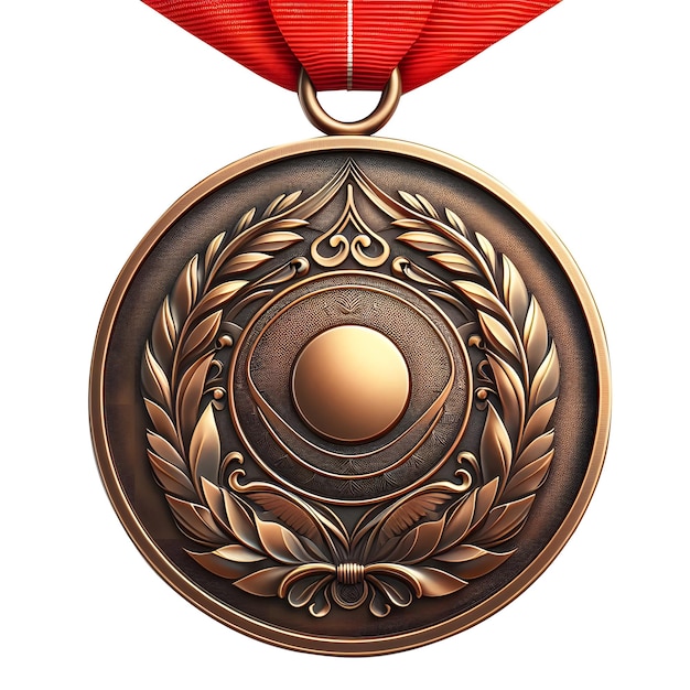 Zdjęcie brązowy medal z czerwoną wstążką ilustracja 3d widok z przodu