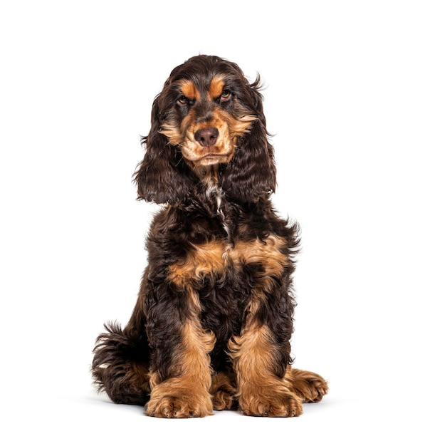 Brązowy pies cocker spaniel angielski na białym tle