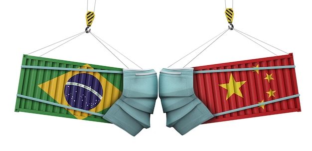 Brazylia i Chiny koronawirusa biznesowa koncepcja wojny handlowej renderowanie d