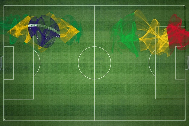 Brazylia vs Mali mecz piłki nożnej kolory narodowe flagi narodowe boisko do piłki nożnej gra w piłkę nożną Koncepcja konkurencji Skopiuj miejsce