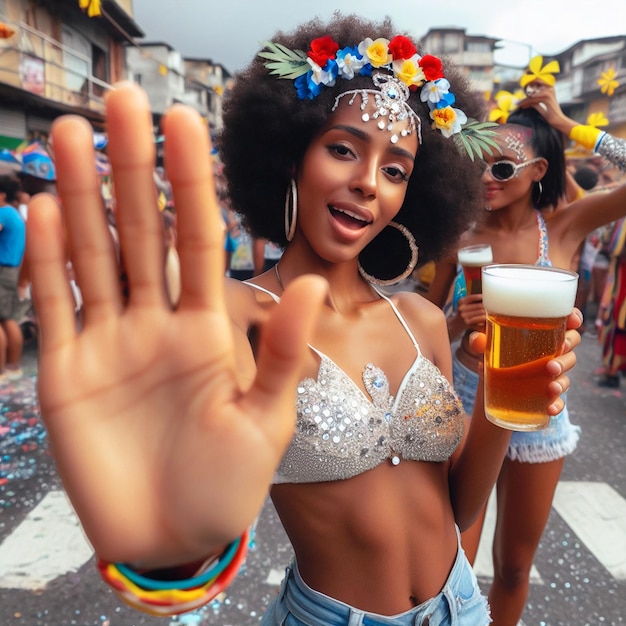 Zdjęcie brazylijska afro kobieta na karnawałowej imprezie ulicznej w brazylii