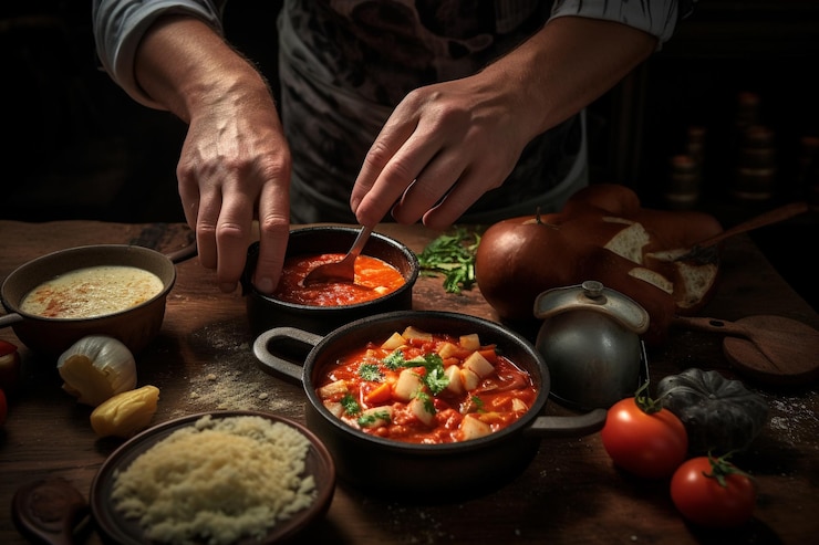 Zdjęcie brazylijska karmowa moqueca z wyśmienicie i kolorowymi składnikami