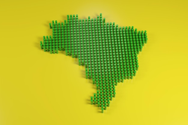 Brazylijska mapa z zielonymi kolumnami na żółtym tle ilustracji 3d