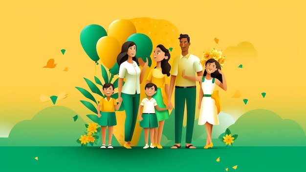 Brazylijska rodzina świętuje Dzień Niepodległości w kolorach żółtym i zielonym